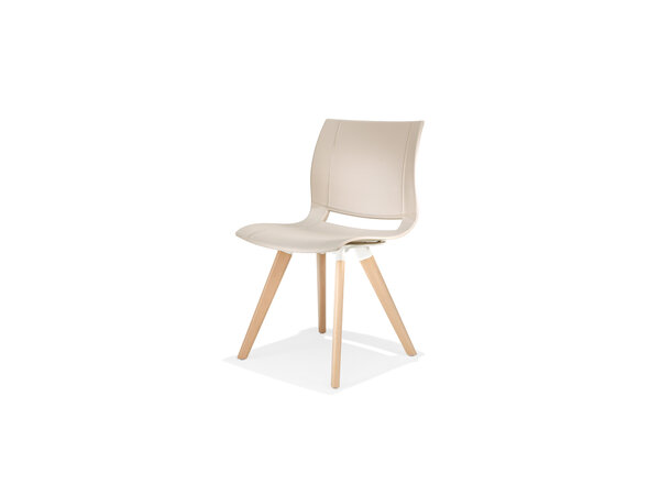 uni_verso chair on 4 wooden legs, plastic seat shell